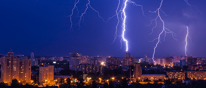 Lighting striking indicating of a sever summer storm