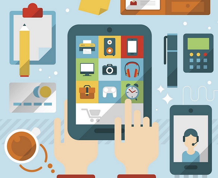 Clip art of modern-day apps and technology in retail trends