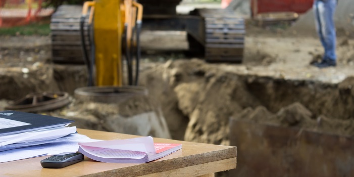 Desk outside on construction site