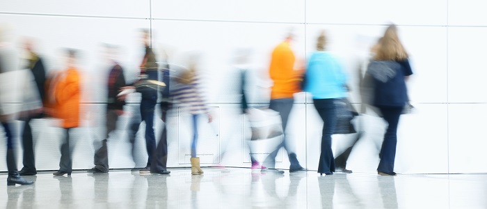 Customers walking in retail store