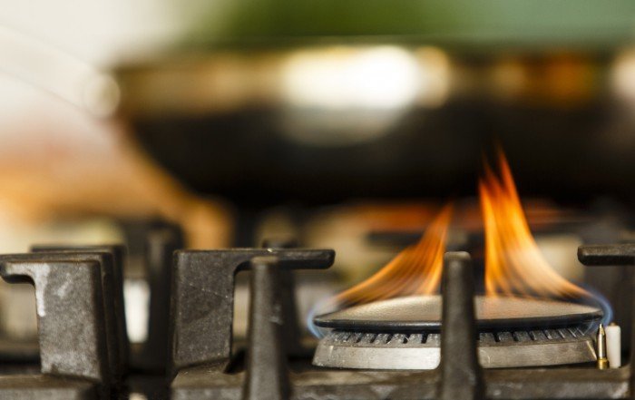 Close up of a flame on a gas burner