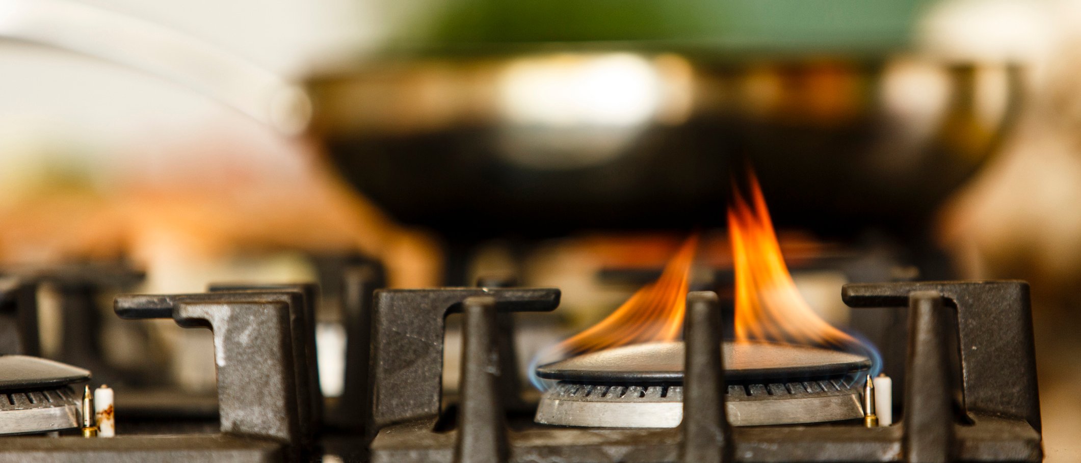 Close up of a flame on a gas burner