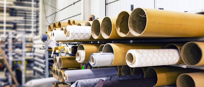 Rolls of fabric in manufacturing factory